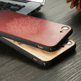 Wood Case For iphone 7 7 6 6s Plus Cover Retro 3D Embossed Flower Paisley Mandala Henna Wooden Phone Cases Shell TPU + PC Fundas