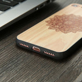 Wood Case For iphone 7 7 6 6s Plus Cover Retro 3D Embossed Flower Paisley Mandala Henna Wooden Phone Cases Shell TPU + PC Fundas