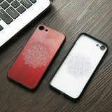 Wood Case For iphone 7 7 6 6s Plus Cover Retro 3D Embossed Flower Paisley Mandala Henna Wooden Phone Cases Shell TPU + PC Fundas