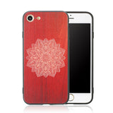 Wood Case For iphone 7 7 6 6s Plus Cover Retro 3D Embossed Flower Paisley Mandala Henna Wooden Phone Cases Shell TPU + PC Fundas