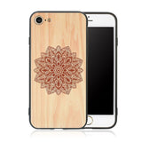 Wood Case For iphone 7 7 6 6s Plus Cover Retro 3D Embossed Flower Paisley Mandala Henna Wooden Phone Cases Shell TPU + PC Fundas