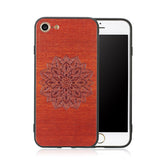 Wood Case For iphone 7 7 6 6s Plus Cover Retro 3D Embossed Flower Paisley Mandala Henna Wooden Phone Cases Shell TPU + PC Fundas