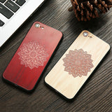 Wood Case For iphone 7 7 6 6s Plus Cover Retro 3D Embossed Flower Paisley Mandala Henna Wooden Phone Cases Shell TPU + PC Fundas