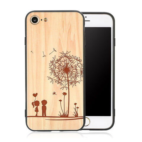 Woon Case For iphone 7 6 6s Plus Cover Cute 3D DIY Embossed Lover Boy Girl Dandelion Wooden Pattern Phone Cases Shell Capa Funda