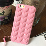 Fashion Candy Color DIY 3D Love Heart Phone Cases For iphone 7 6 6s Plus Case Cute Soft TPU Silicon Back Cover With Lanyard Capa