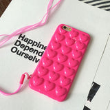 Fashion Candy Color DIY 3D Love Heart Phone Cases For iphone 7 6 6s Plus Case Cute Soft TPU Silicon Back Cover With Lanyard Capa