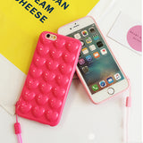 Fashion Candy Color DIY 3D Love Heart Phone Cases For iphone 7 6 6s Plus Case Cute Soft TPU Silicon Back Cover With Lanyard Capa
