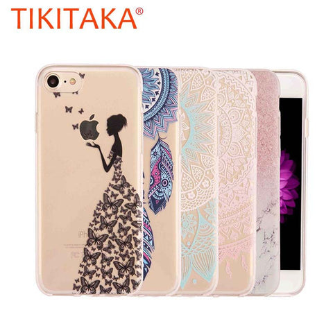 Ultra Thin Soft TPU Silicon Case For iphone 7 6 6S Plus SE 5 5S Cover Cute Dandelion feather Butterfly Flower Pattern Funda Capa