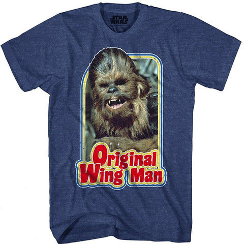 Star Wars Chewbacca Original Wing Man Furry Flyer Mens Navy T-Shirt